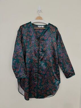 Teal Paisley Satin Robe Shirt